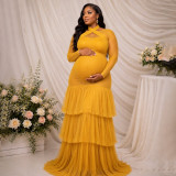 Plus Size Solid Color Long Sleeve Maxi Dress NNWF-8211