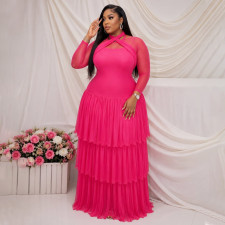 Plus Size Solid Color Long Sleeve Maxi Dress NNWF-8211