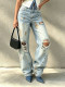 Plus Size Holes Graffiti Raw Edge Jeans GYLN-1090