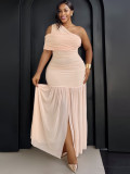 Plus Size Slash Neck Ruched Split Maxi Dress NNWF-8213