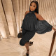 Solid Color Mesh Off Shoulder Two Piece Pants Set GJYO-JS919277