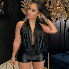 Halterneck Backless Tie Up Romper GFCF-1612