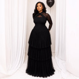 Plus Size Solid Color Long Sleeve Maxi Dress NNWF-8211