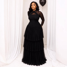 Plus Size Solid Color Long Sleeve Maxi Dress NNWF-8211