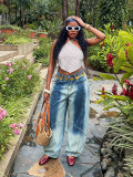 Plus Size Color Block Gradient Loose Jeans GYLN-0476