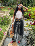 Plus Size Color Block Gradient Loose Jeans GYLN-0476