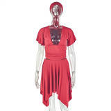 V Neck Solid Color Two Piece Skirts Set(With Headscarf) GJYO-JSD711988