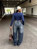 Plus Size Washed Straight Jeans GYLN-6240