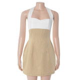 Halterneck Square Neck Color Block Mini Dress GAXB-D624DS