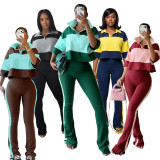 Contrast Color Short Sleeve Two Piece Pants Set SH-391701