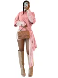Long Sleeve Stripe Patchwork Two Piece Short Set CH-26053
