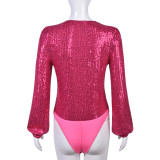 Deep V Neck Sequin Bodysuit GNZD-6896TR