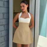 Halterneck Square Neck Color Block Mini Dress GAXB-D624DS