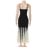 Color Block Lace Square Neck Maxi Dress GAXB-D644DS
