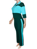Contrast Color Short Sleeve Two Piece Pants Set SH-391701