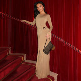 Solid Color Long Sleeve Backless Maxi Dress GAXB-D487DS