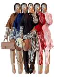 Long Sleeve Stripe Patchwork Two Piece Short Set CH-26053