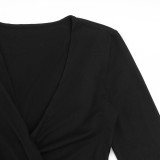 Solid Color V Neck Ruched Mini Dress GAXB-D339DS