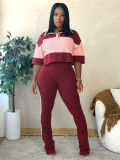 Contrast Color Short Sleeve Two Piece Pants Set SH-391701