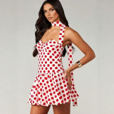 Polka Dot Printed Halterneck Mini Dress GAXB-W595DS
