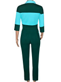Contrast Color Short Sleeve Two Piece Pants Set SH-391701