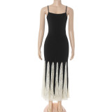 Color Block Lace Square Neck Maxi Dress GAXB-D644DS