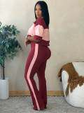 Contrast Color Short Sleeve Two Piece Pants Set SH-391701
