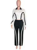 Contrast Color Long Sleeve Two Piece Pants Set SH-391712