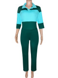 Contrast Color Short Sleeve Two Piece Pants Set SH-391701