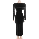 One Shoulder Long Sleeve Mesh Maxi Dress GAXB-D502DS