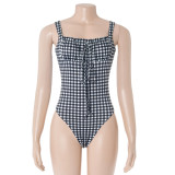 Plaid Printed Square Neck One Piece Swimsuit GAXB-D628BS