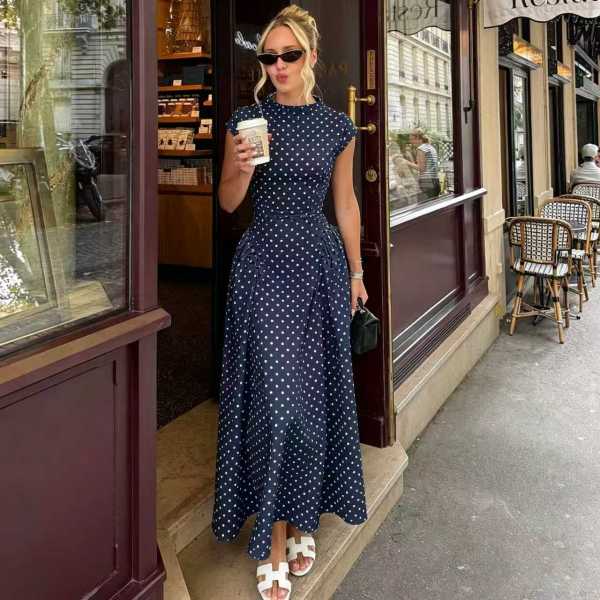 Polka Dot Printed Sleeveless Maxi Dress GAXB-A725DS