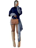 Long Sleeve Stripe Patchwork Two Piece Short Set CH-26053