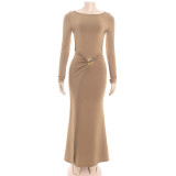 Solid Color Long Sleeve Backless Maxi Dress GAXB-D487DS