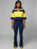 Contrast Color Short Sleeve Two Piece Pants Set SH-391701