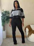 Contrast Color Short Sleeve Two Piece Pants Set SH-391701