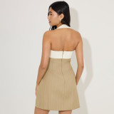 Halterneck Square Neck Color Block Mini Dress GAXB-D624DS