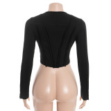 Long Sleeve Solid Color Top GAXB-D477TP