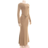 Solid Color Long Sleeve Backless Maxi Dress GAXB-D487DS