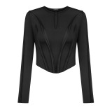 Long Sleeve Solid Color Top GAXB-D477TP