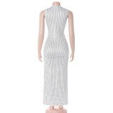 Polka Dot Printed Sleeveless Slim Maxi Dress GAXB-D623DS