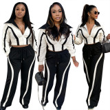 Contrast Color Long Sleeve Two Piece Pants Set SH-391712