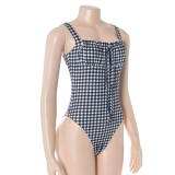 Plaid Printed Square Neck One Piece Swimsuit GAXB-D628BS