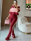 Contrast Color Short Sleeve Two Piece Pants Set SH-391701
