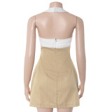 Halterneck Square Neck Color Block Mini Dress GAXB-D624DS