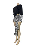 Long Sleeve Stripe Patchwork Two Piece Short Set CH-26053