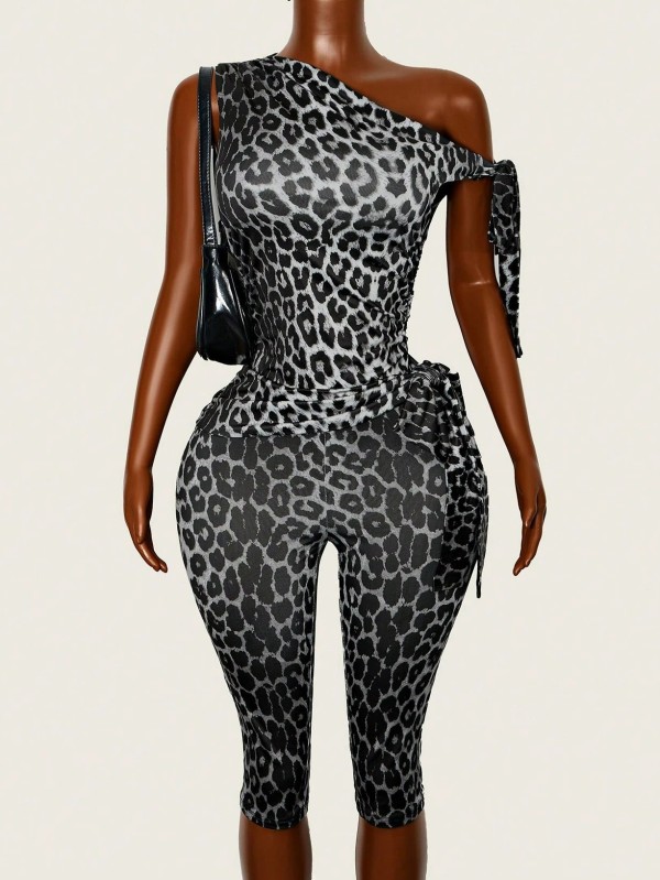 Slash Shoulder Leopard Printed Jumpsuit GAXB-W589JP