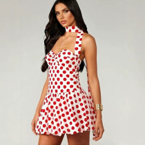 Polka Dot Printed Halterneck Mini Dress GAXB-W595DS