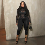 See Through Solid Color Two Piece Pants Set GDSF-J26ST484
