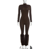 Long Sleeve Zipper Fur Patchwork Jumpsuit MXBF-D26JP397